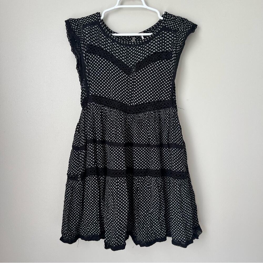 Free People Women’s Black White Micro Floral Dark Academia Mini Dress Size XS